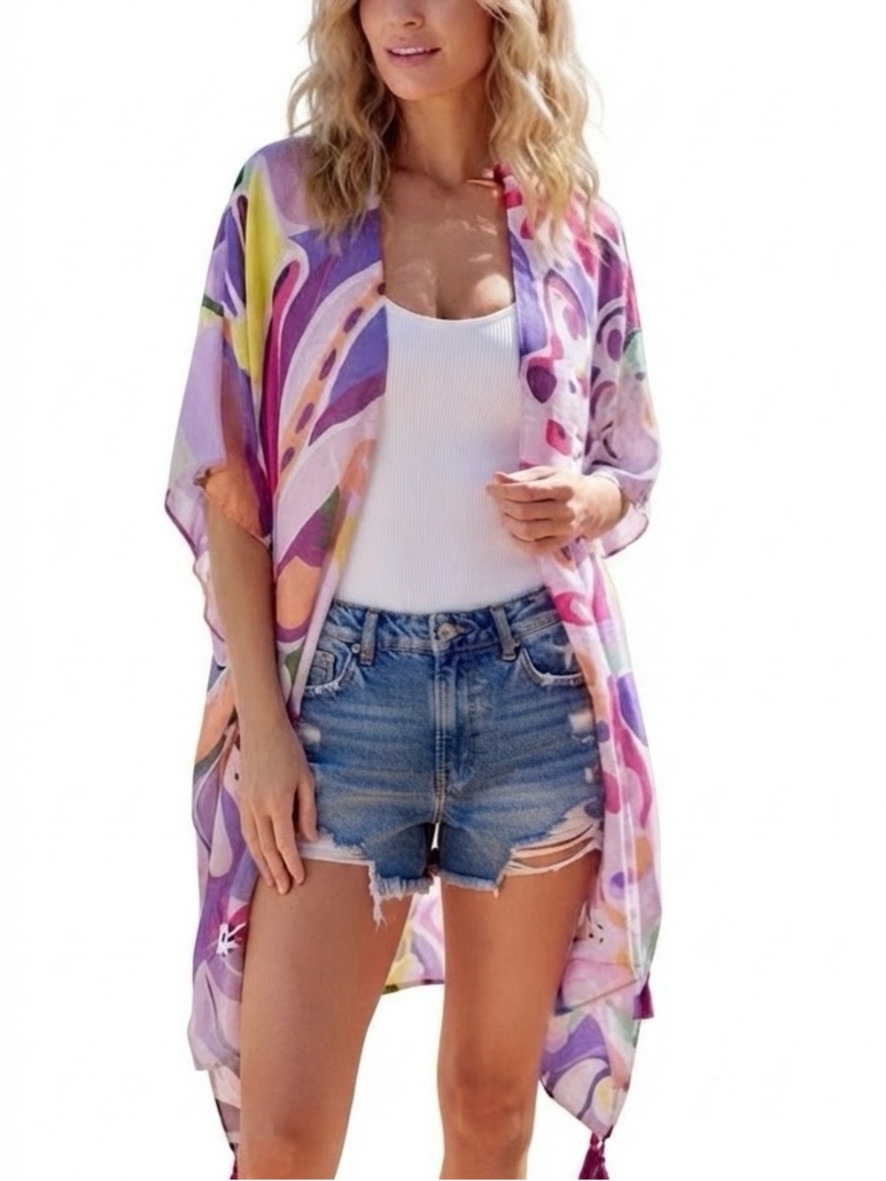 DO EVERYTHING IN LOVE a kimono with a abstract floral sheer print
